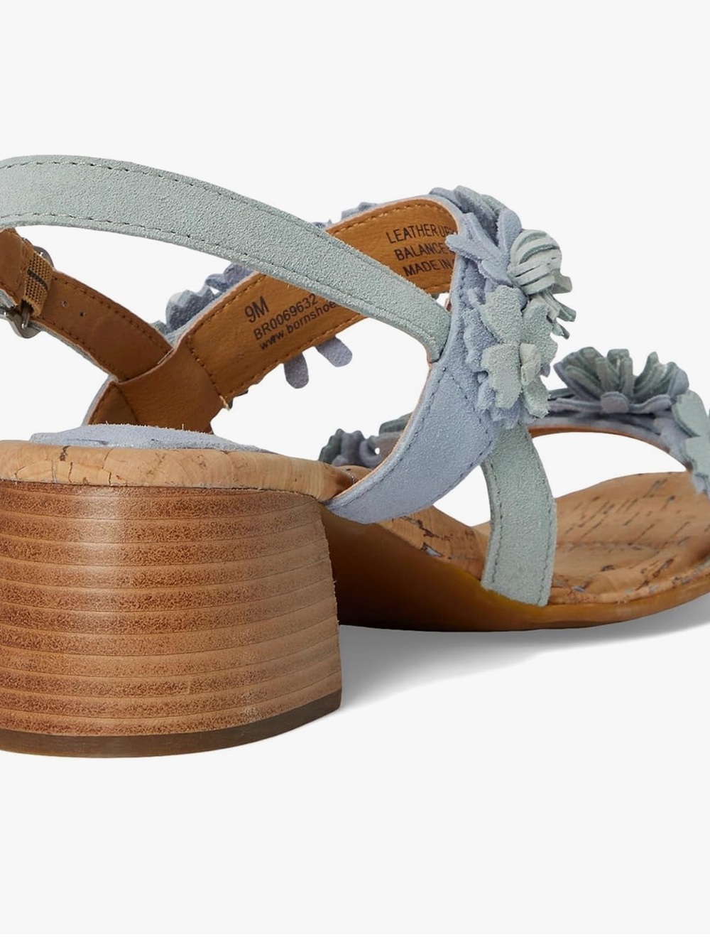 Born Springs Kheli Light Blue Floral Appliqué Suede Block Heel Sandals, NWOB - Picture 11 of 11